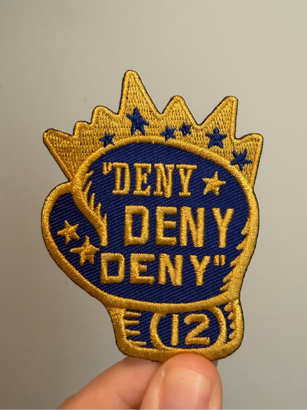 Noah Kahan Embroidered 'DENY DENY DENY' Blue & Gold Patch NEW